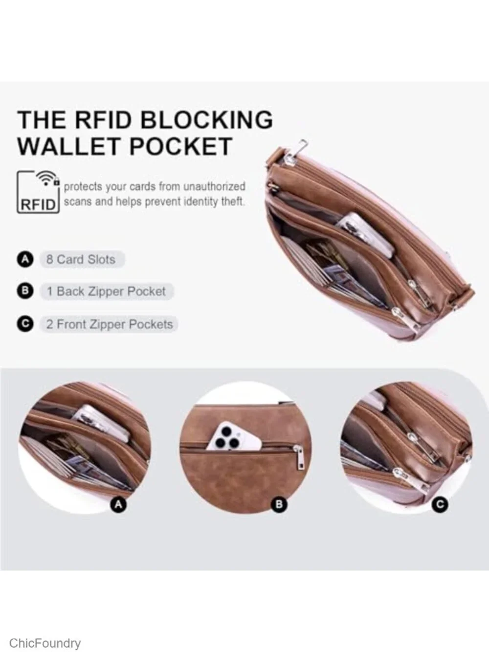 Medium Faux Leather RFID Crossbody Bag with Adjustable Strap